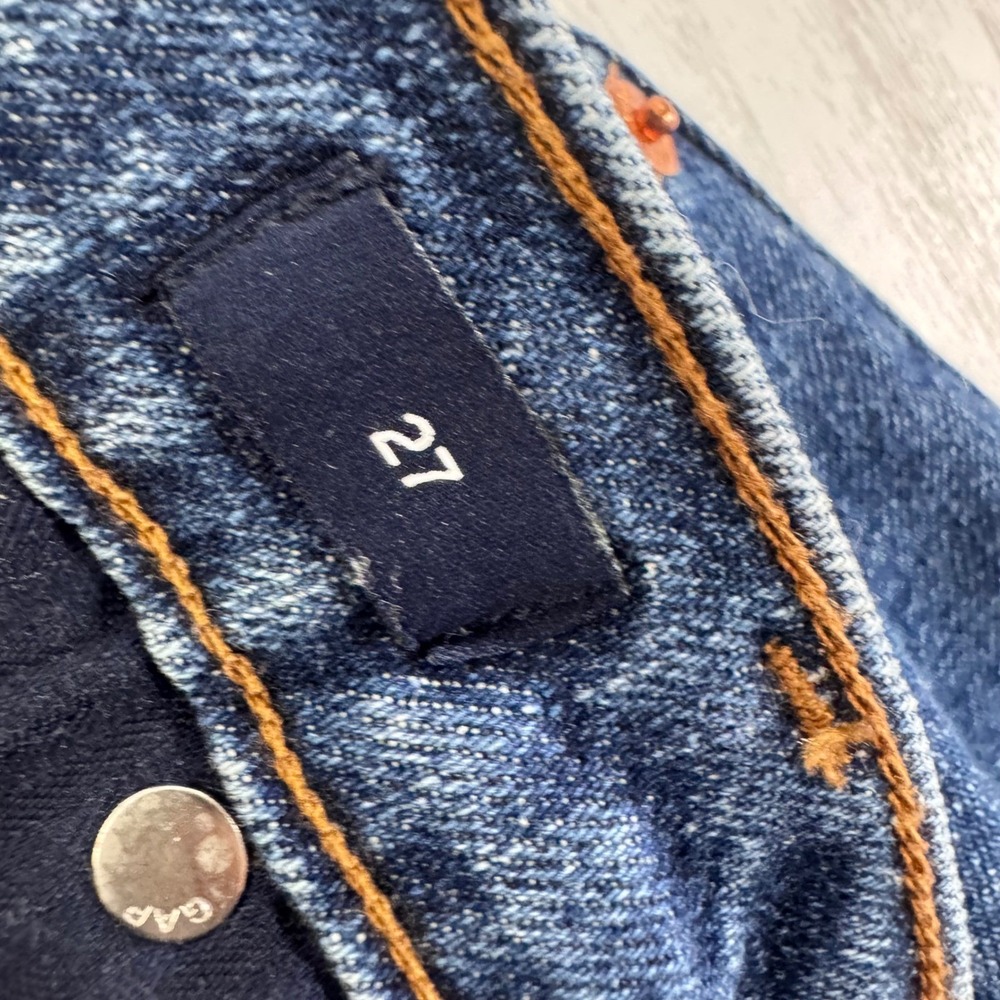 GAP Denim Skirt Button Fly Dark Wash Women's Size 27 Distressed Hem - Picture 9 of 13